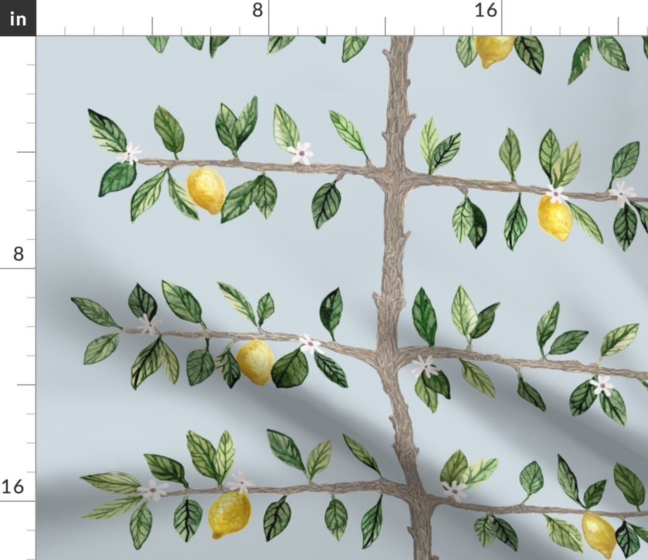 Lemon Botanical Soft Blue Vine Garden Citrus Orchard Custom Printed Fabric by Spoonflower Various Fabrics by the Yard or Fat Quarter